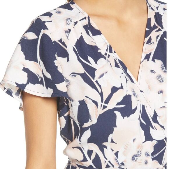 Nordstrom Leith floral print short valance sleeve, V-neck wrap dress, lined, S - Picture 3 of 15